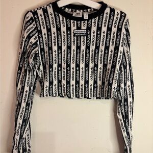 adidas Black and Silver Long Sleeve Cropped Sweatshirt